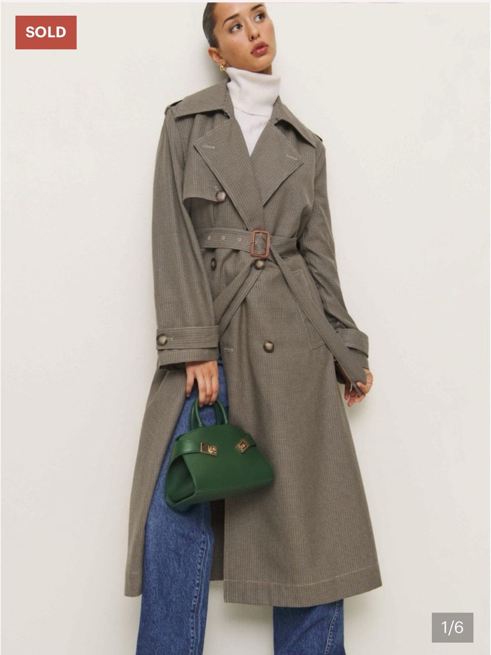NWT Reformation Matteo Trench Coat in Brown Check